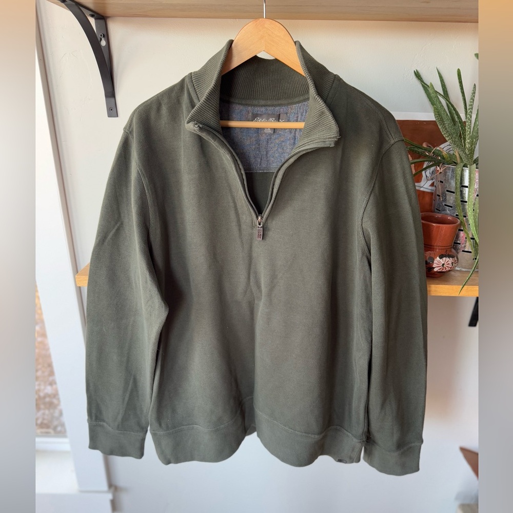 Eddie BauerOlive Green Quarter Zip Sweatshirt Size XL